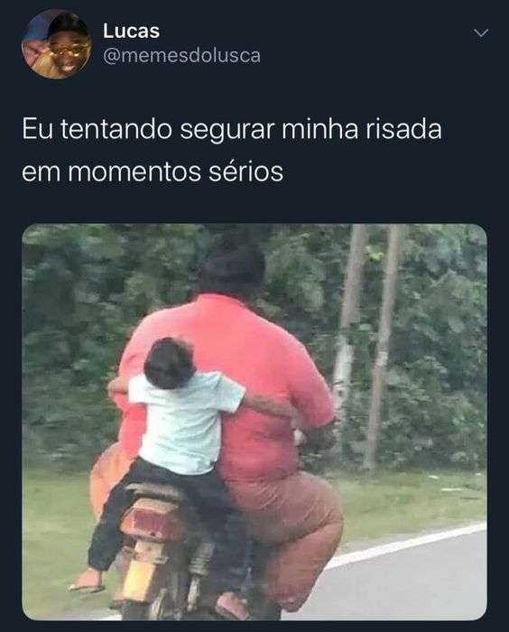 Frase com imagem do homem gordo e menino na moto