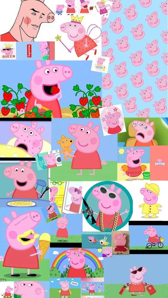 Wallpaper Peppa pig comendo morango