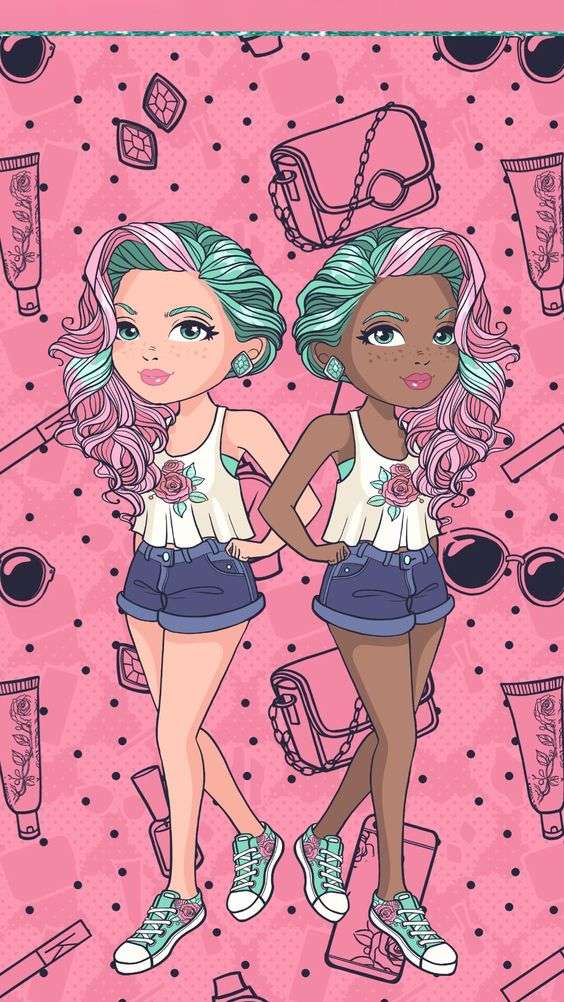 Papel de parede de duas meninas com cabelo colordo