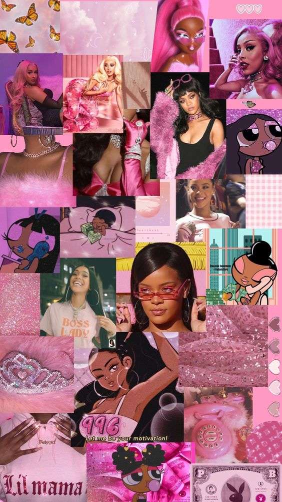 Papel de parede rosa com a Rihanna