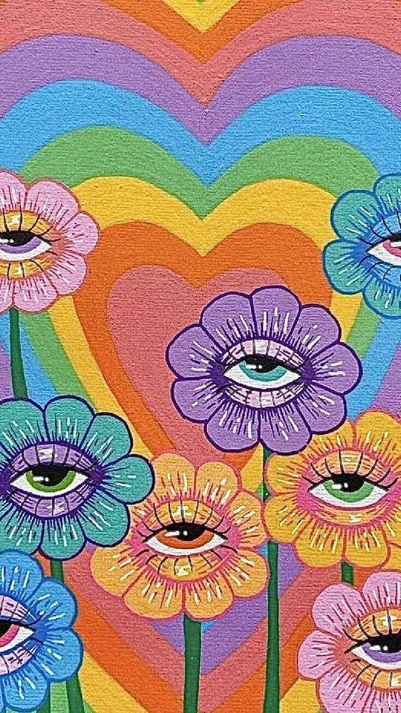 Papel de parede flores com olhos