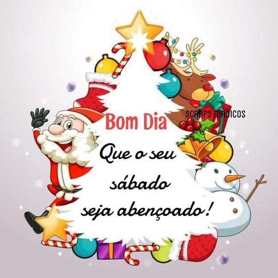 Bom dia com figuras de papai noel e boneco de neve