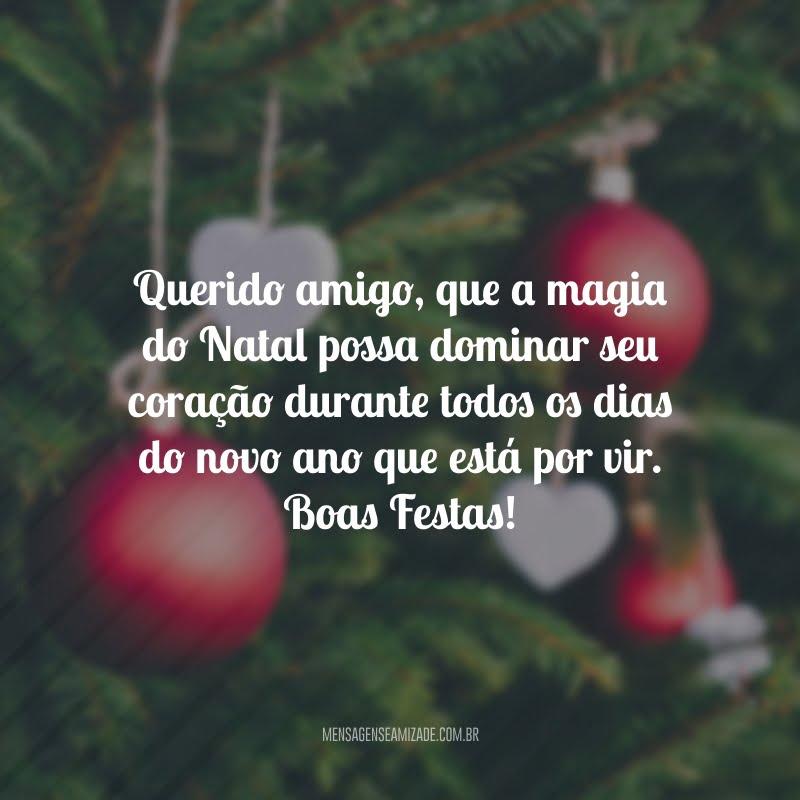 Fundo desfocado de Natal com frase de Boas festas