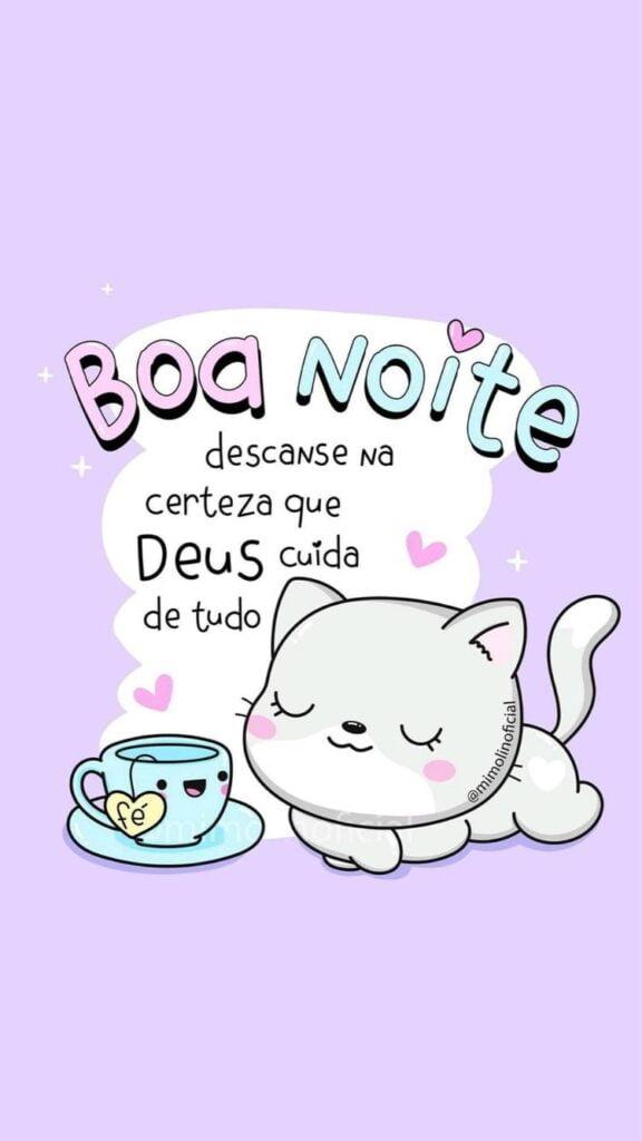 Gatinho deitado ao fundo com recado de que Deus cuida de tudo.