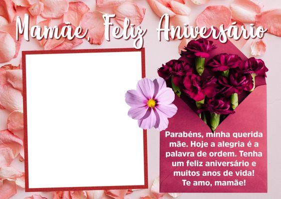 Quadro com flores e um texto de parabéns especial para enviar para a sua mãe.