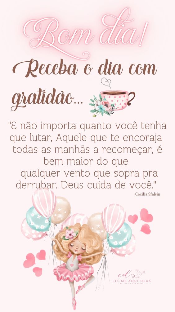 menina segurando balões e frase de que Deus cuida sempre de nós.