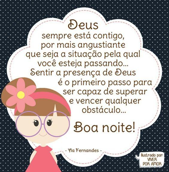 Menina de óculos com recado de boa noite para Deus