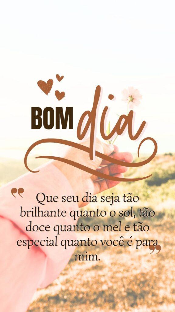 Que seu dia seja tão brilhante quanto o sol, tão doce quanto o mel e tão especial quanto você é para mim. Bom dia!